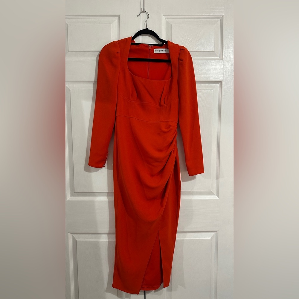 Self Portrait Crepe Rushed Midi Dress